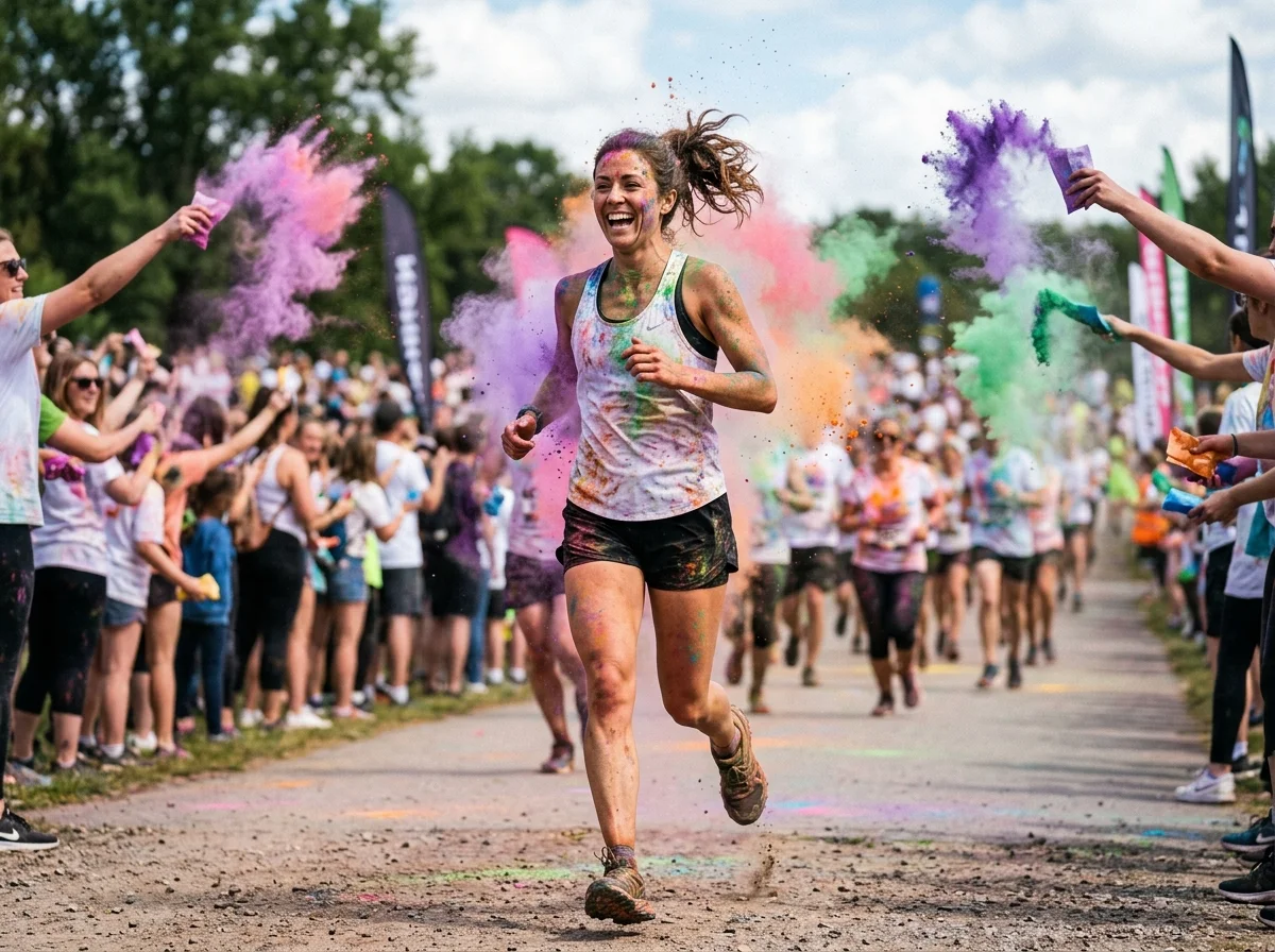 Poudre de couleur Holi colorée utilisée lors d'une animation évènementielle