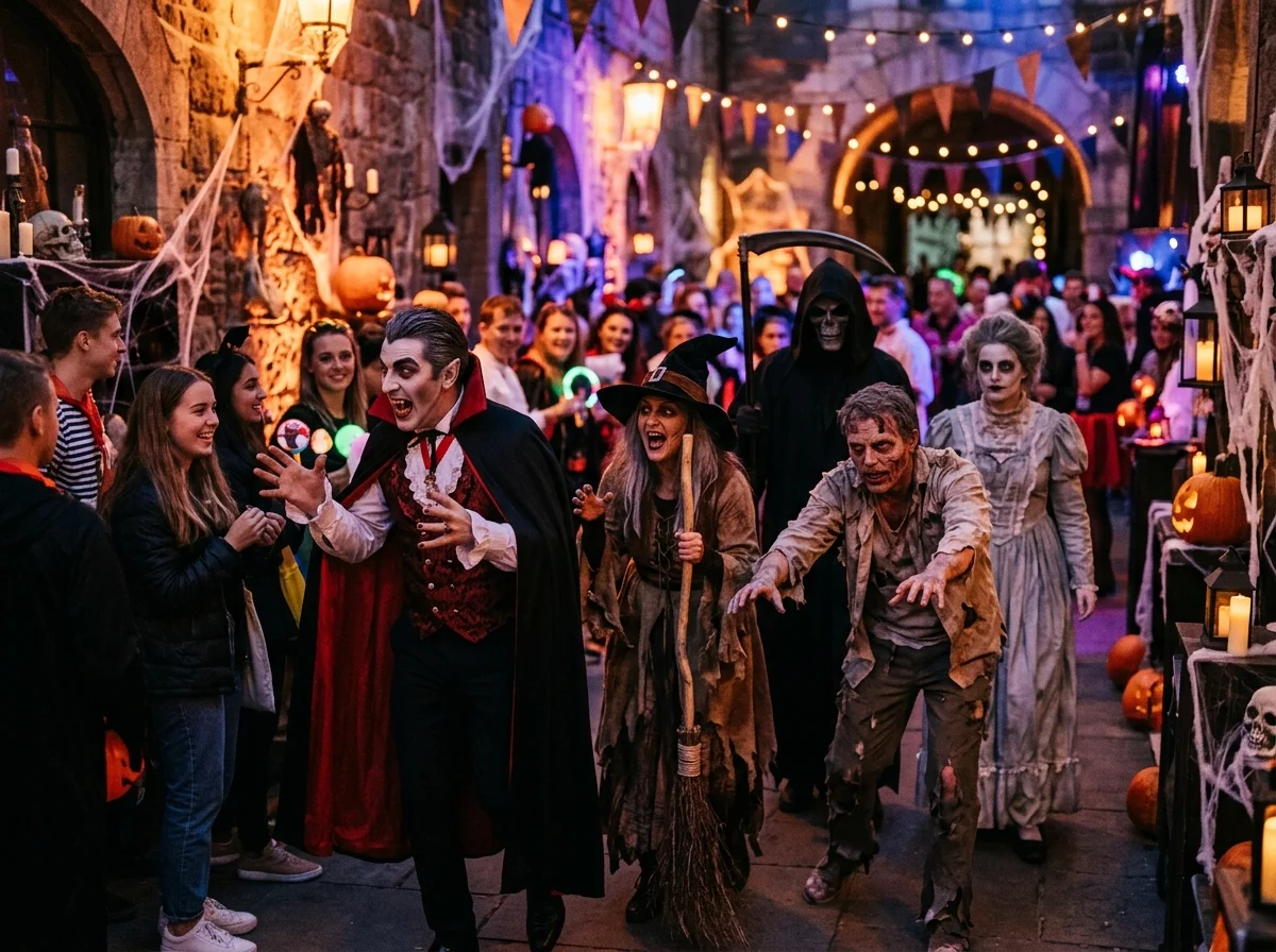 Acteur costumé effrayant pour animation Halloween lors d'un évènement