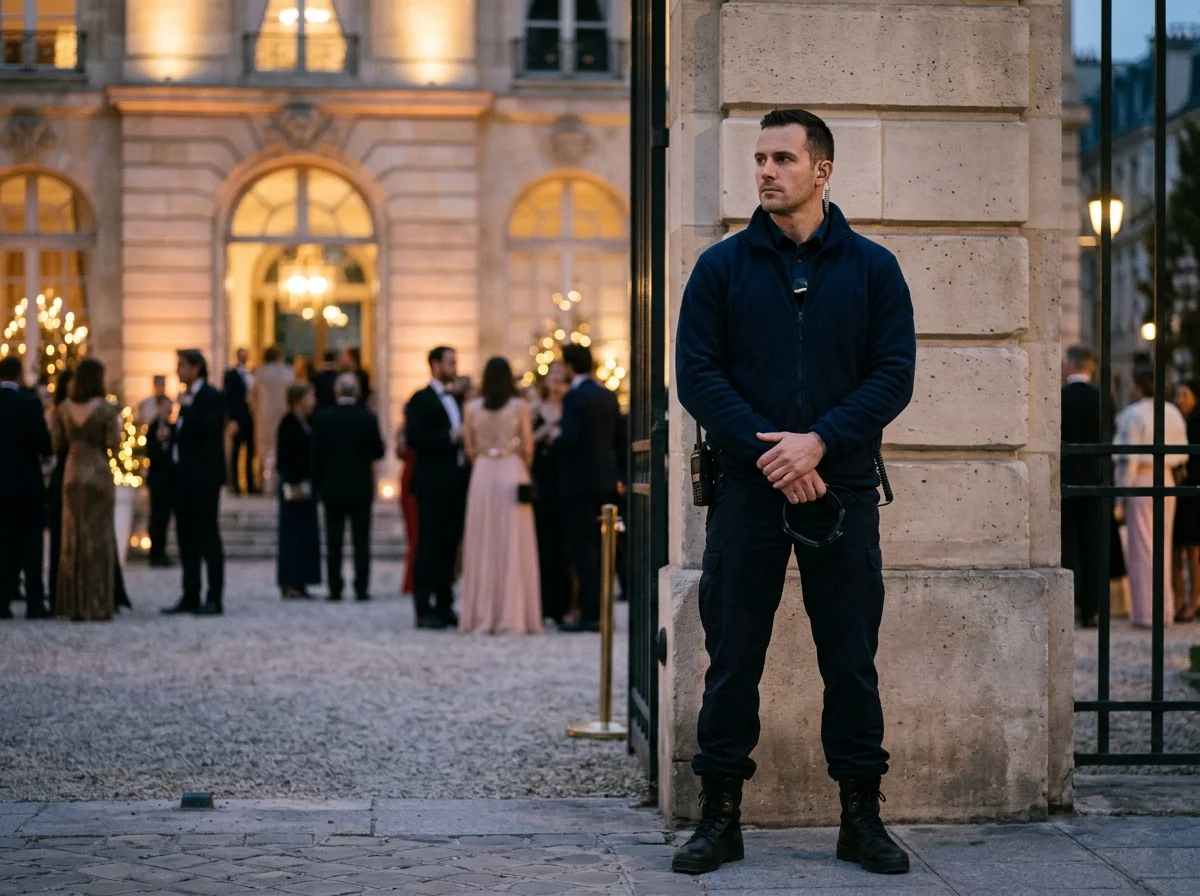 Agent de securite professionnel en poste lors d un evenement prive