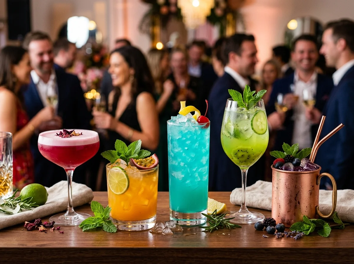 Cocktail elegant illustrant une animation de mixologie moleculaire