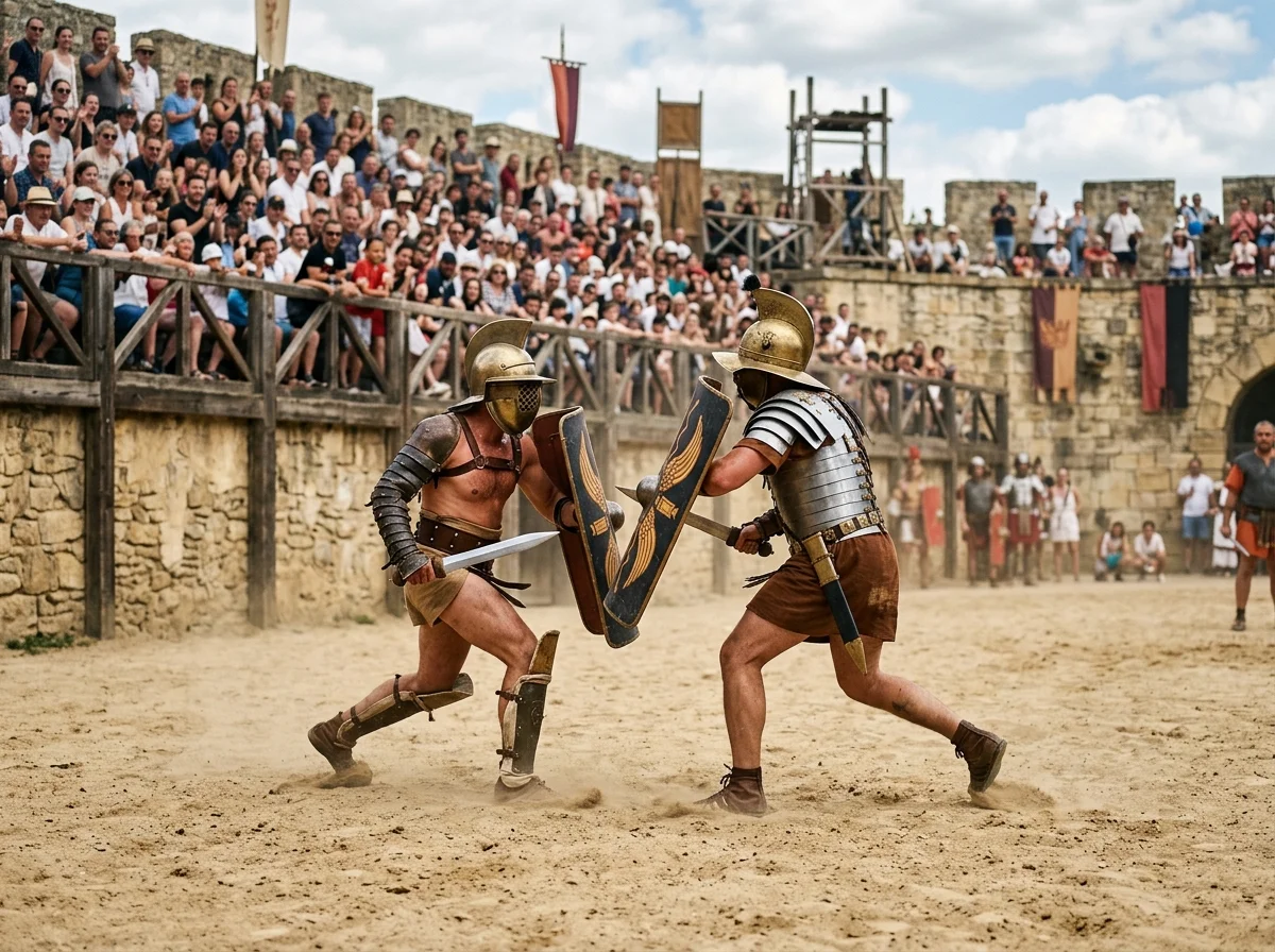 Combattant en costume de gladiateur pour animation évènementielle