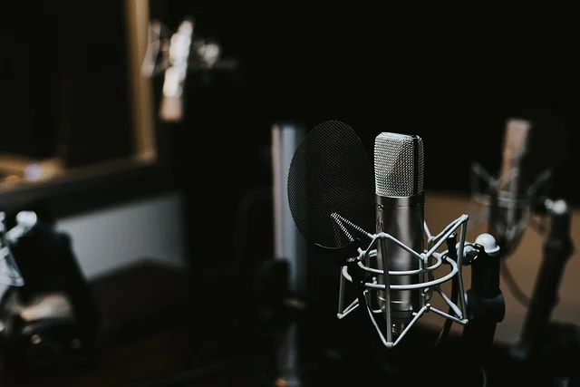 Studio d'enregistrement avec micro professionnel pour animation doublage de film