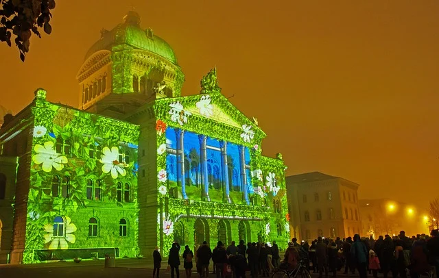 Show lumineux et projection vidéo mapping lors d'un évènement en soirée