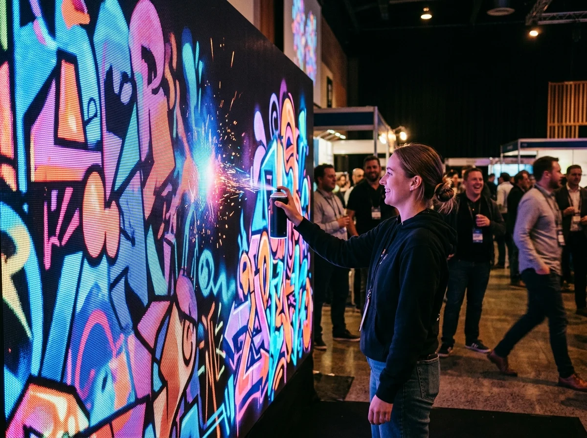 Fresque de graffiti street art colorée, animation artistique événementielle
