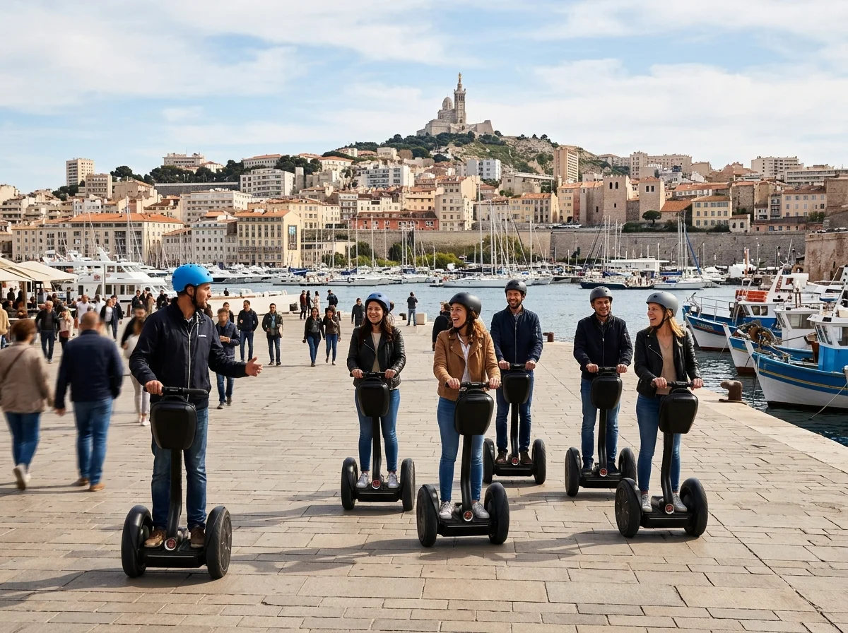 Groupe de personnes se déplaçant en gyropode Segway lors d'une animation
