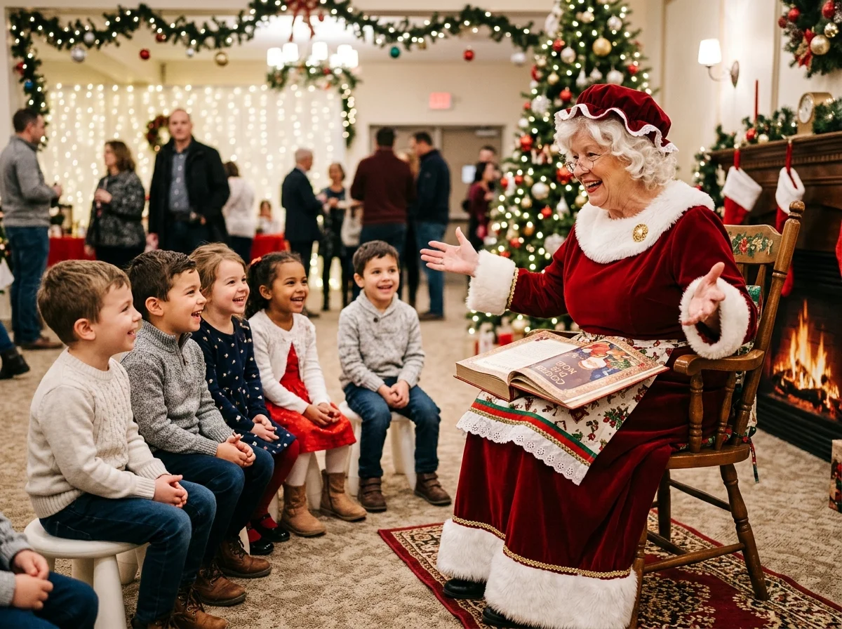 Femme costumée en Mère Noël pour animation évènementielle de fin d'année