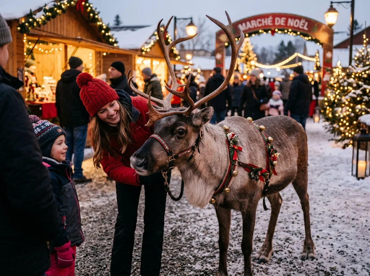 Décoration de Noël avec traîneau et rennes pour animation évènementielle