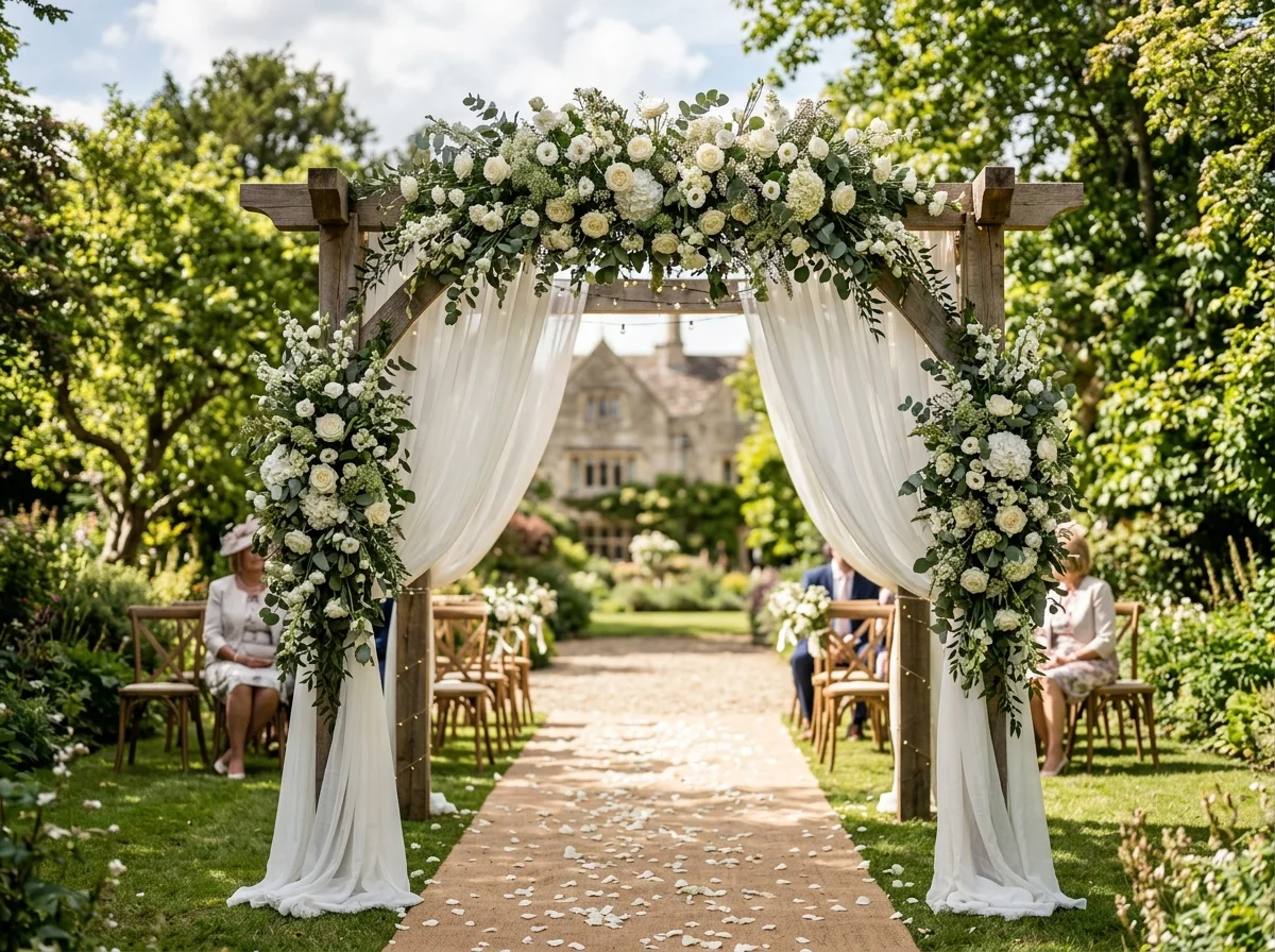 Arche fleurie installée pour une cérémonie de mariage