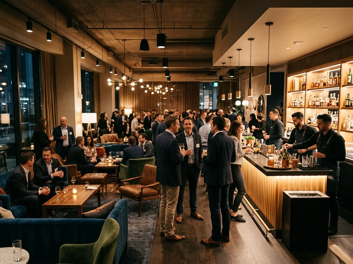 Bar lounge aménagé avec des espaces cosy pour un événement