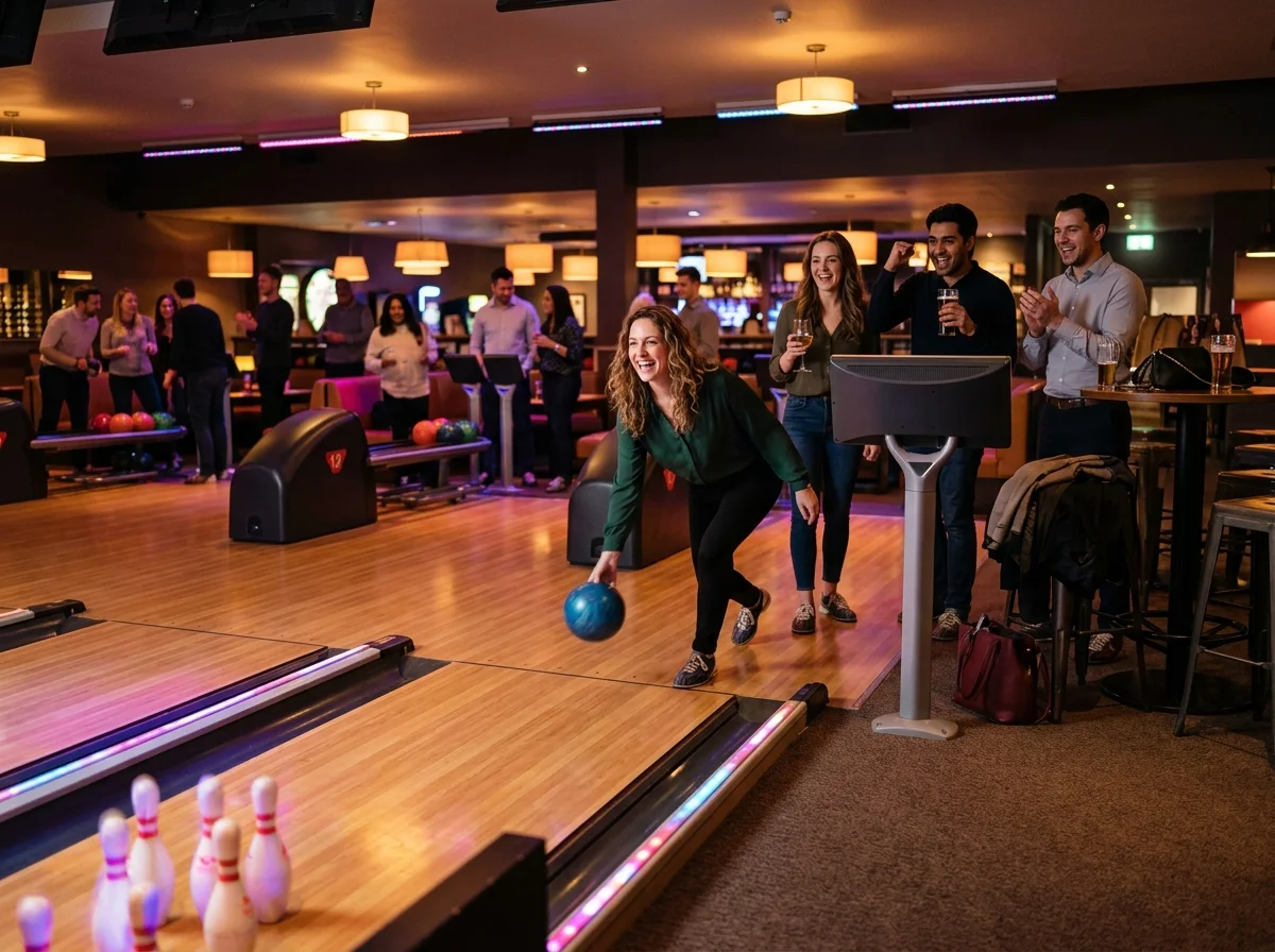 Piste de bowling avec quilles alignées, animation bowling événementielle