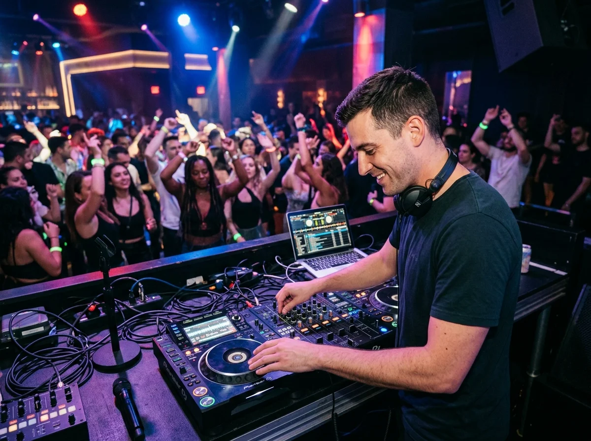 DJ animant une soirée d'anniversaire depuis sa cabine