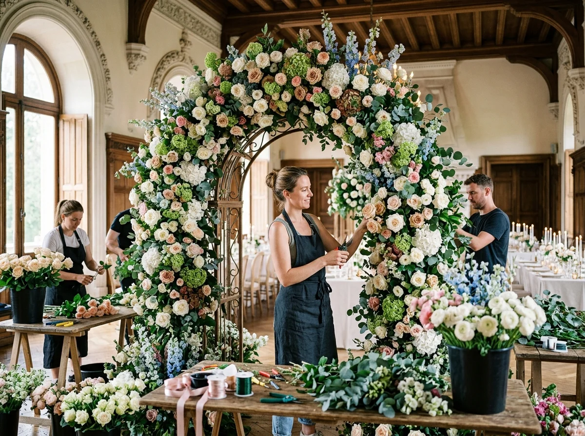 Boutique de fleuriste avec compositions florales pour évènements