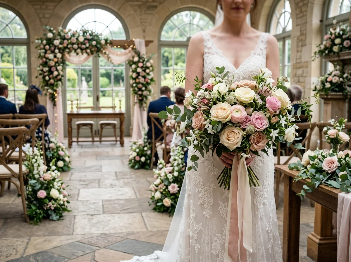 Bouquet de fleurs blanches pour une décoration évènementielle de mariage