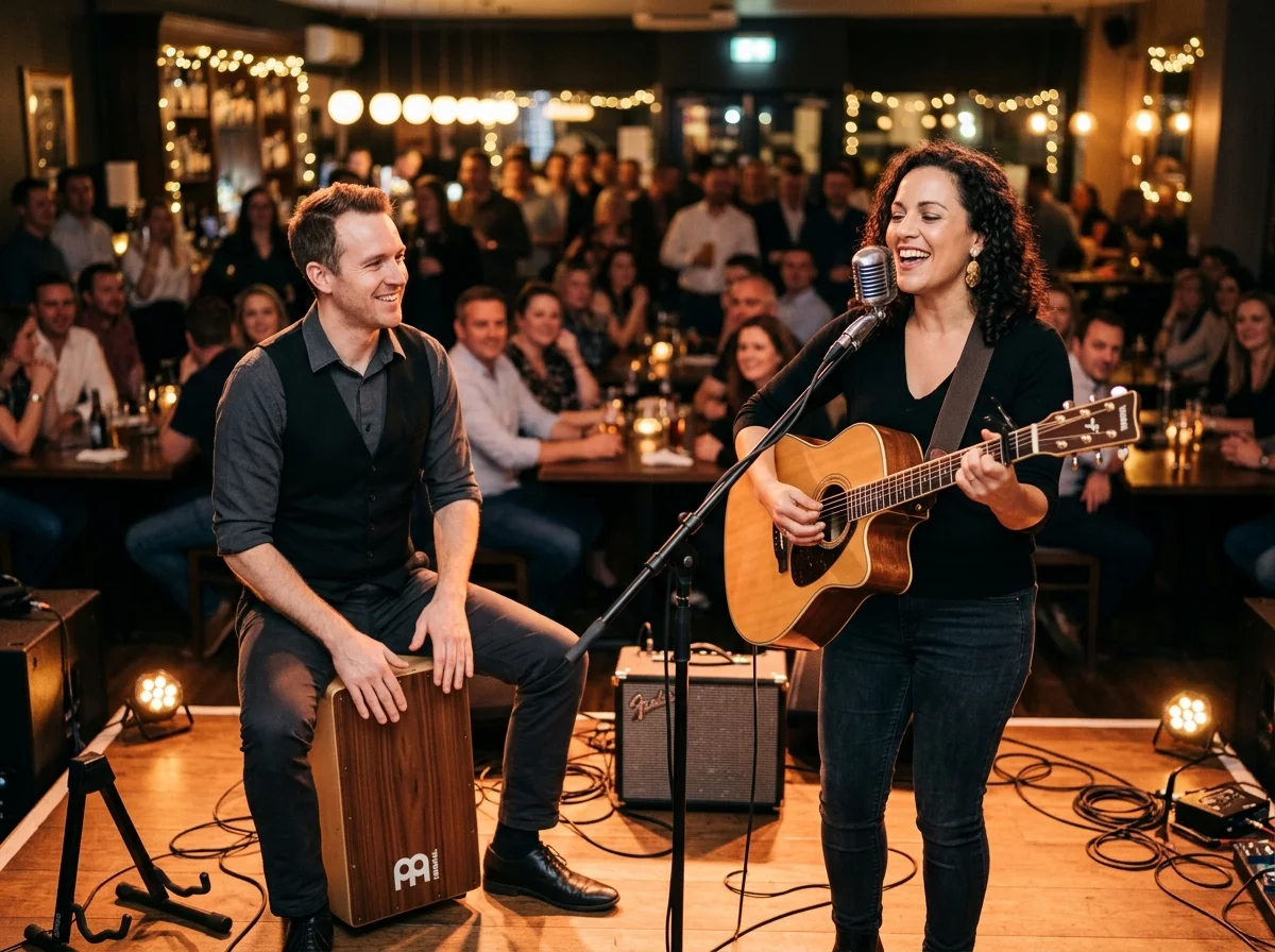 Duo de musiciens se produisant lors d'un événement