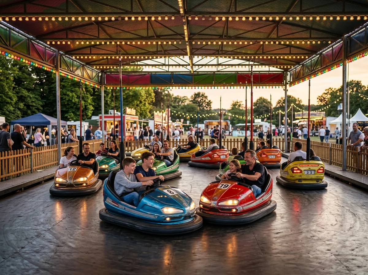 Piste d'auto-tamponneuses installée lors d'une fête foraine