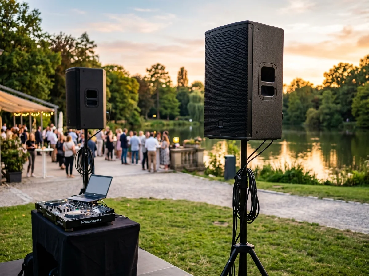 Enceintes sonores installées pour un événement