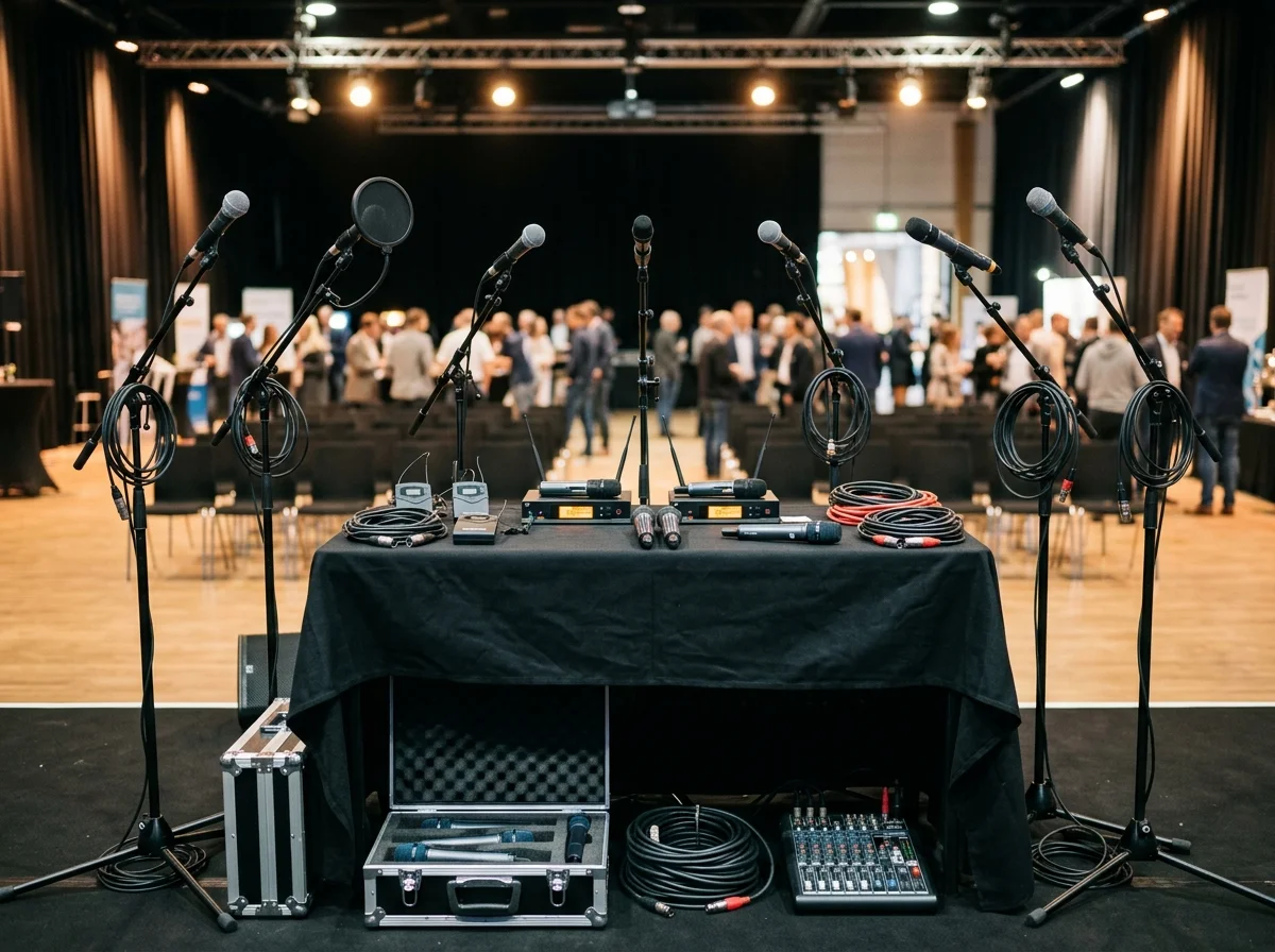 Microphones professionnels sur pied, location de micros pour événement