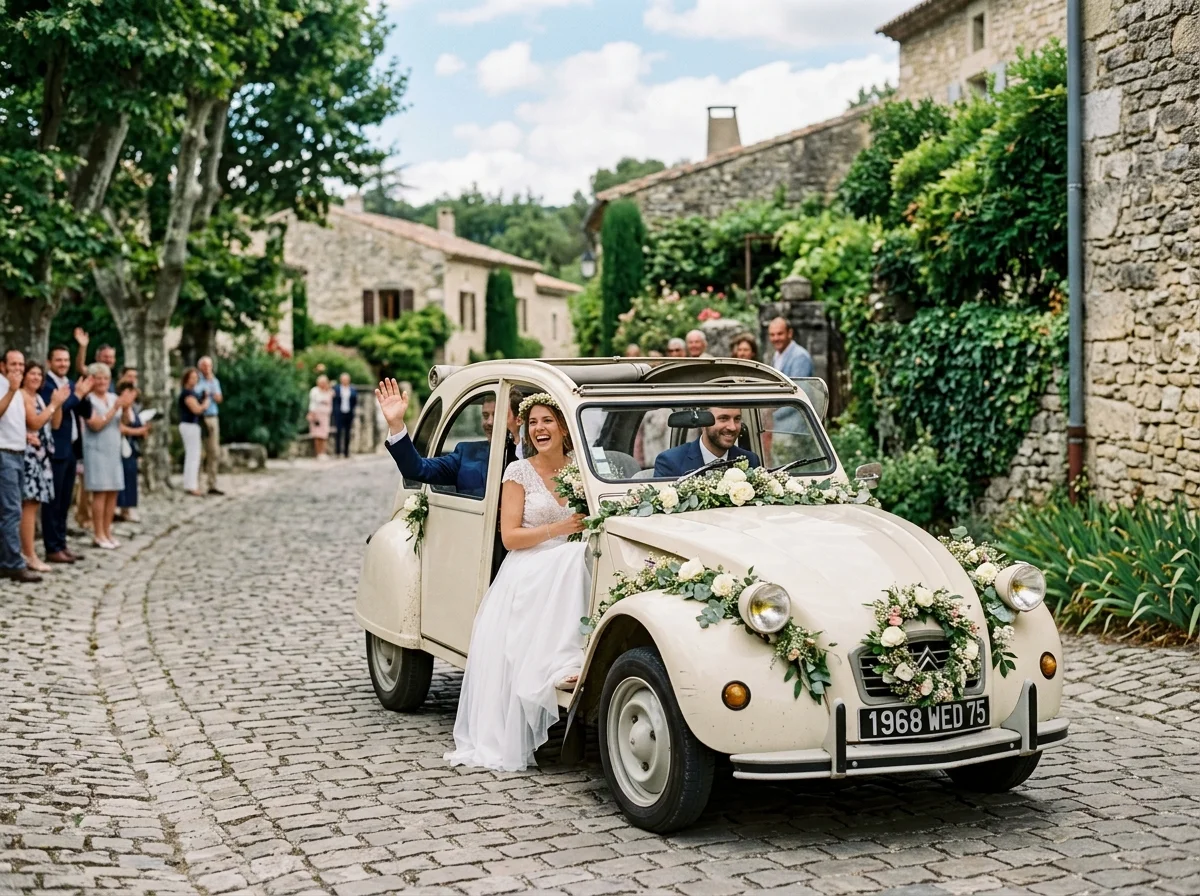 Mariage en 2CV en Provence