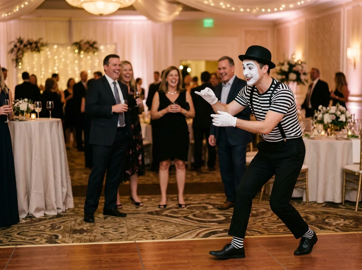 Artiste mime au visage blanc pour une performance évènementielle