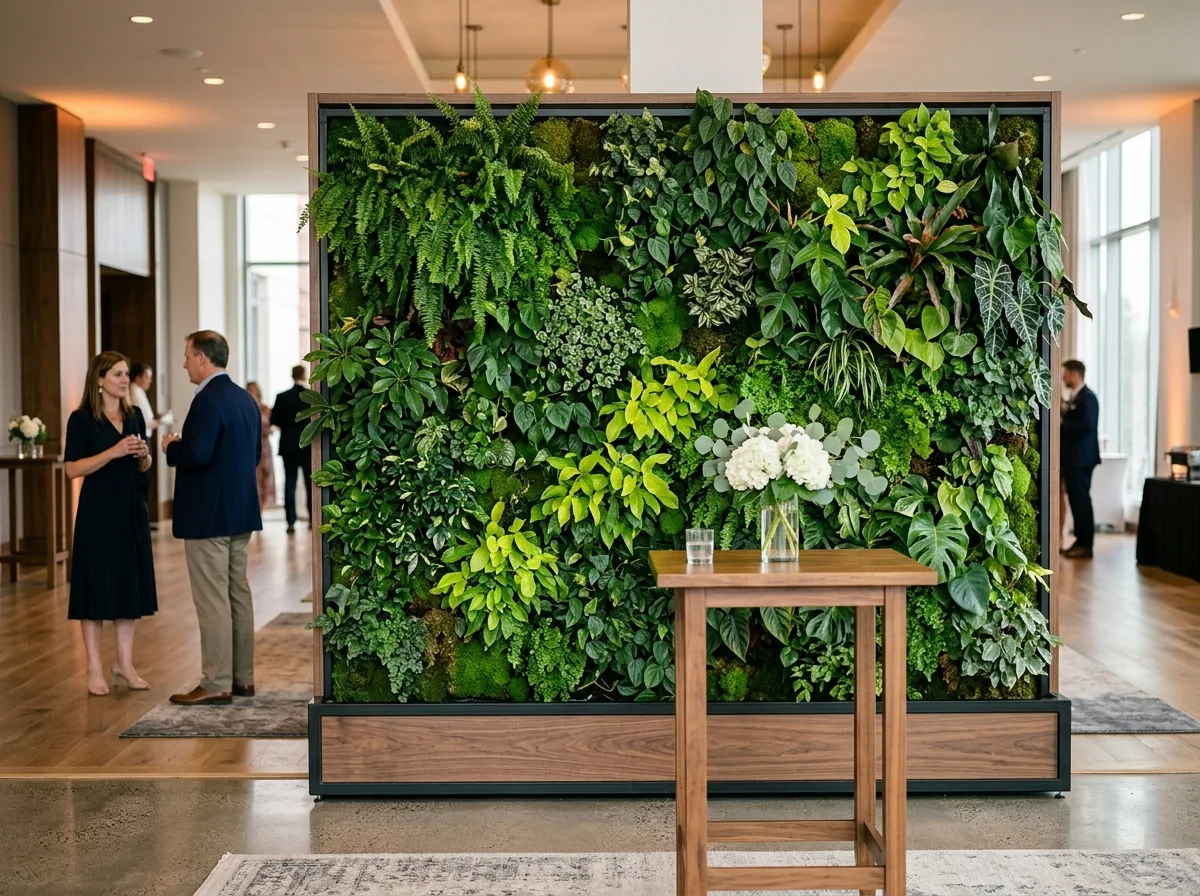 Mur végétal composé de plantes pour une décoration évènementielle