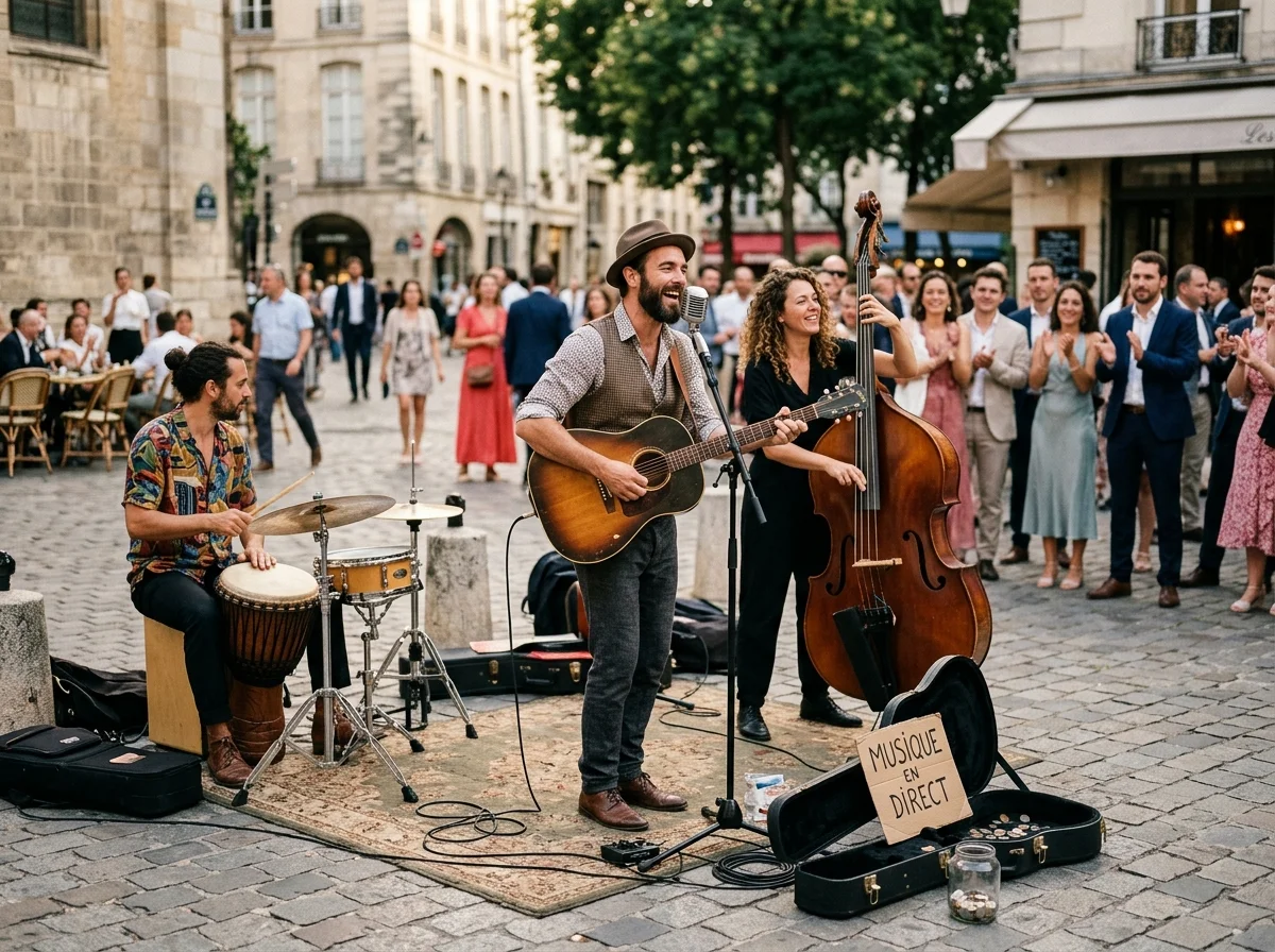 Musiciens de rue se produisant lors d'une animation