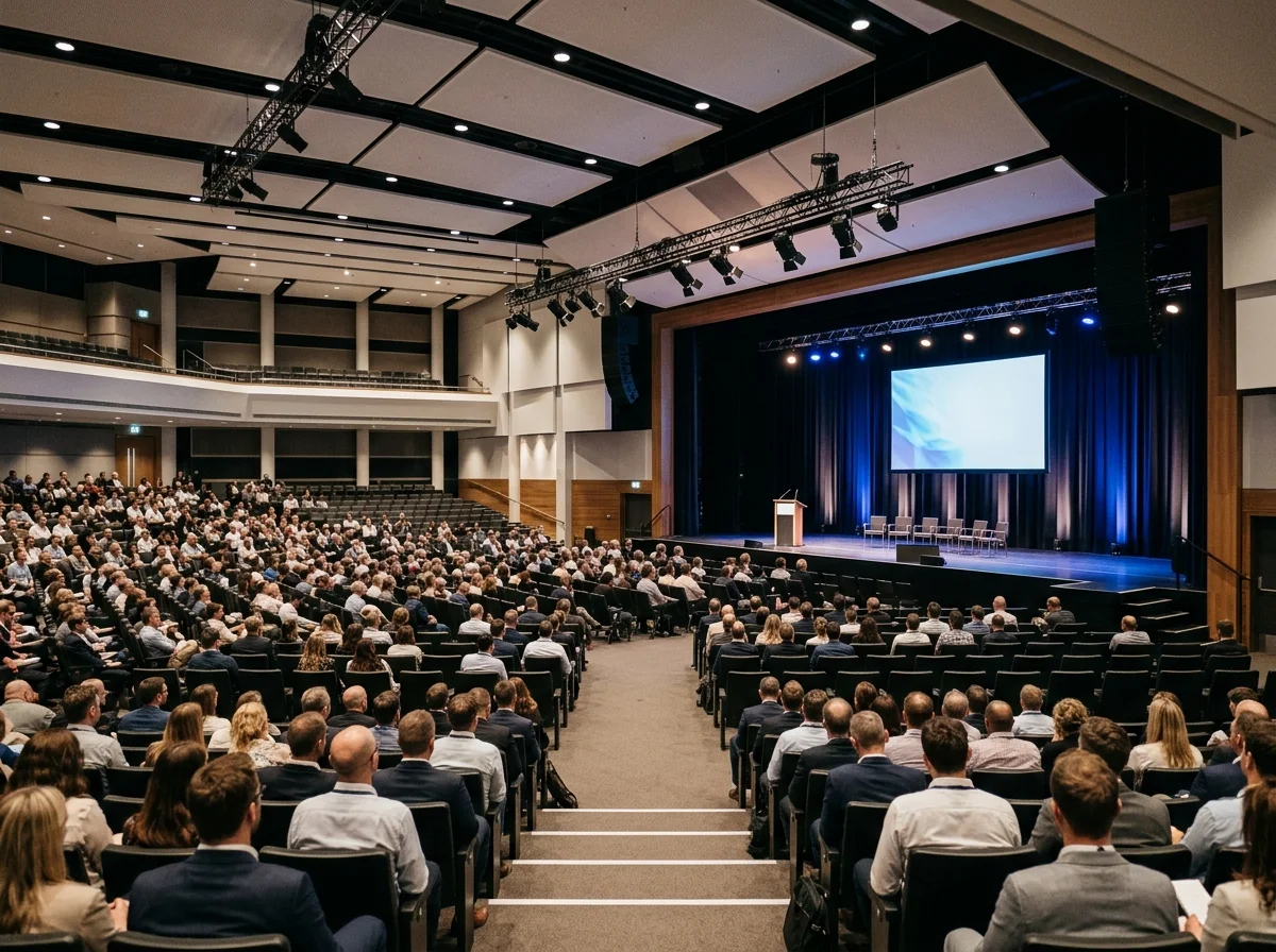 Salle de conférence aménagée pour un événement professionnel