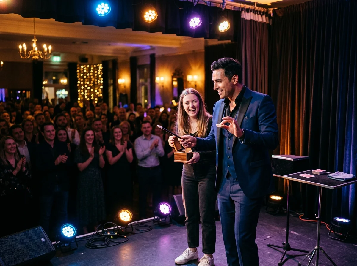 Magicien illusionniste en représentation pour un show de magie évènementiel