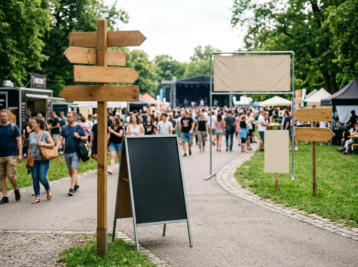 Signalétique événementielle directionnelle sur site