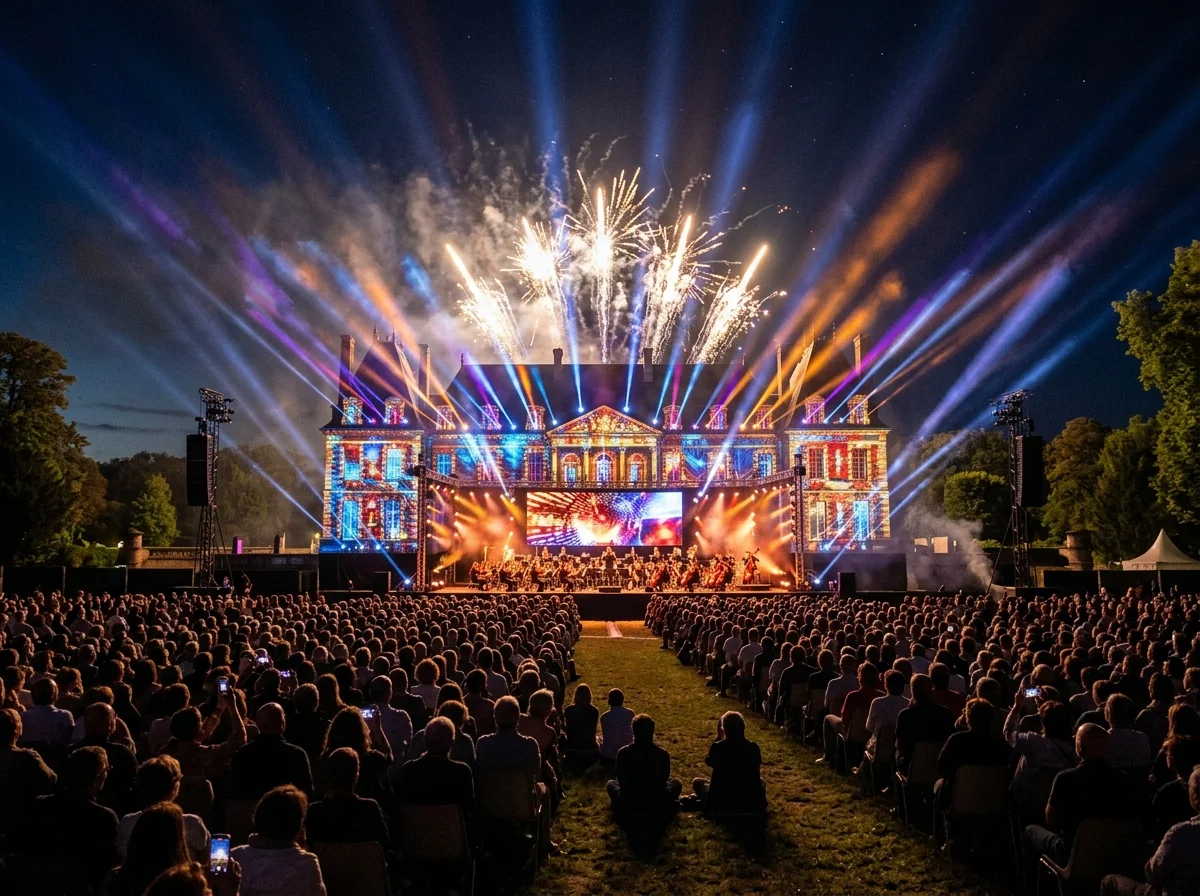 Spectacle lumineux avec jeux de lumiere lors d'un evenement