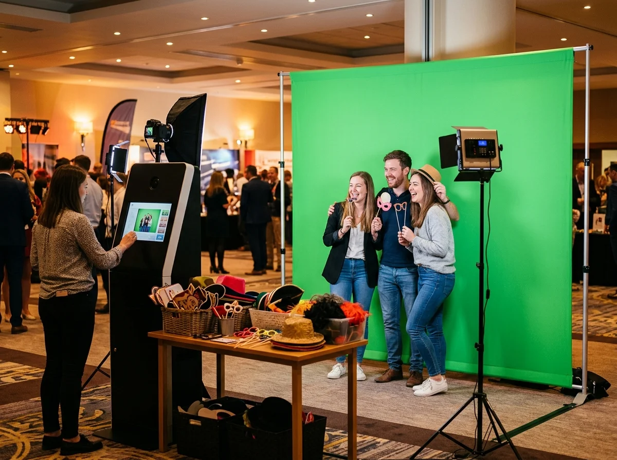 Personne filmée devant un fond vert pour une animation photo/vidéo évènementielle