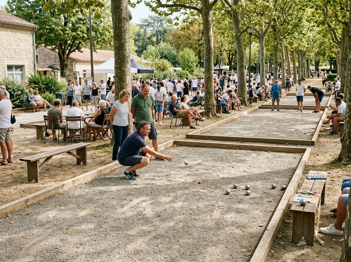 Joueurs de pétanque lors d'une compétition sur terrain, animation pétanque événementielle