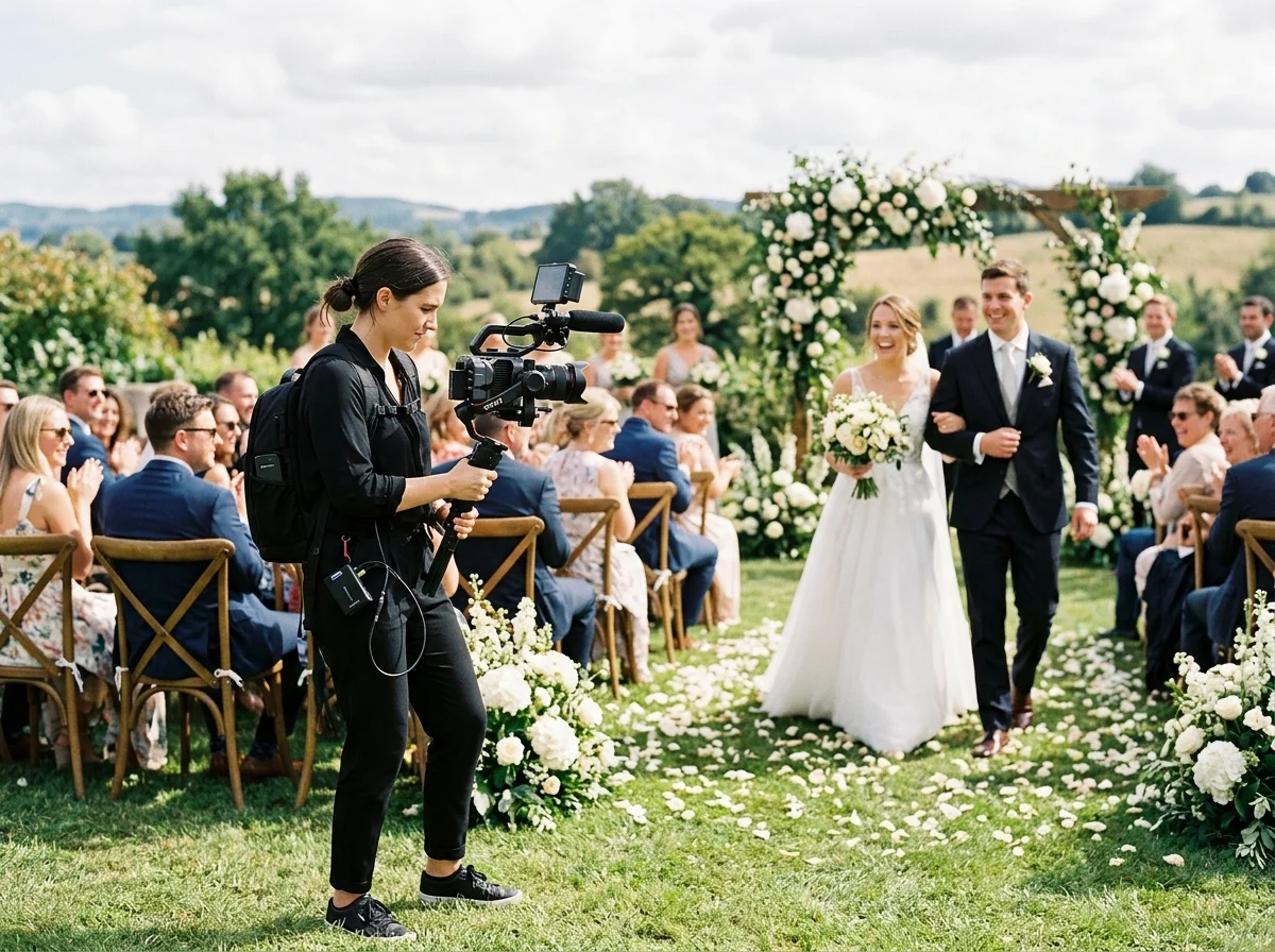 Caméra vidéo professionnelle utilisée par un vidéaste lors d'un mariage